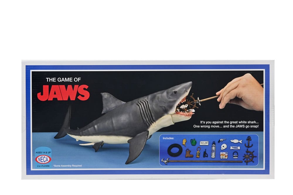 Vista del blister de edición especial 50 aniversario de Tiburón Jaws tiburon jaws 50th anniversary figura 38cm neca head to tail.