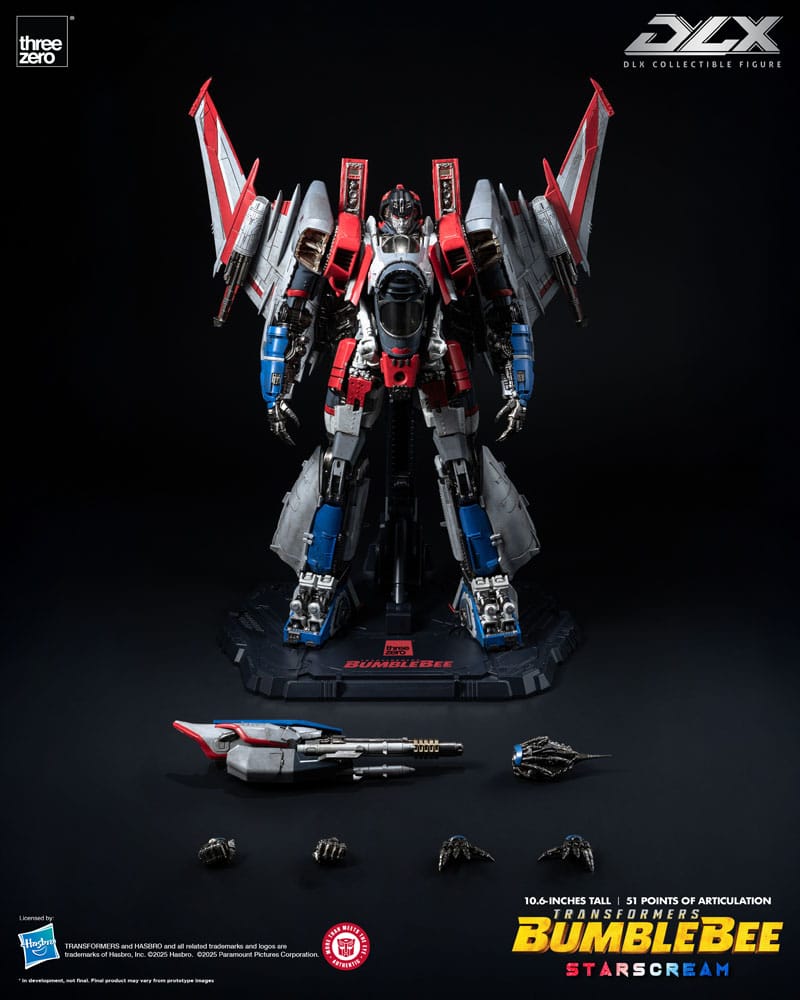 Starscream Threezero Transformers Bumblebee con accesorios.