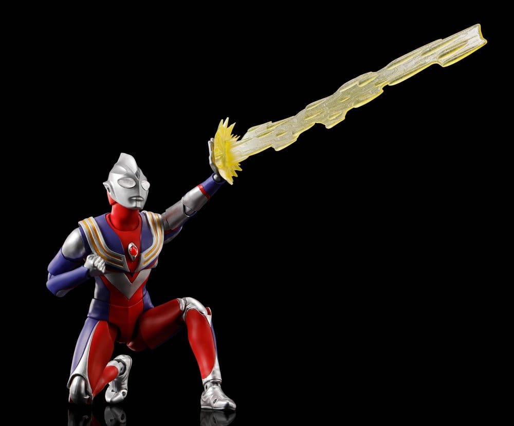 Figura Ultraman Tiga con efecto de energía S.H.Figuarts Shinkocchou en pose de ataque