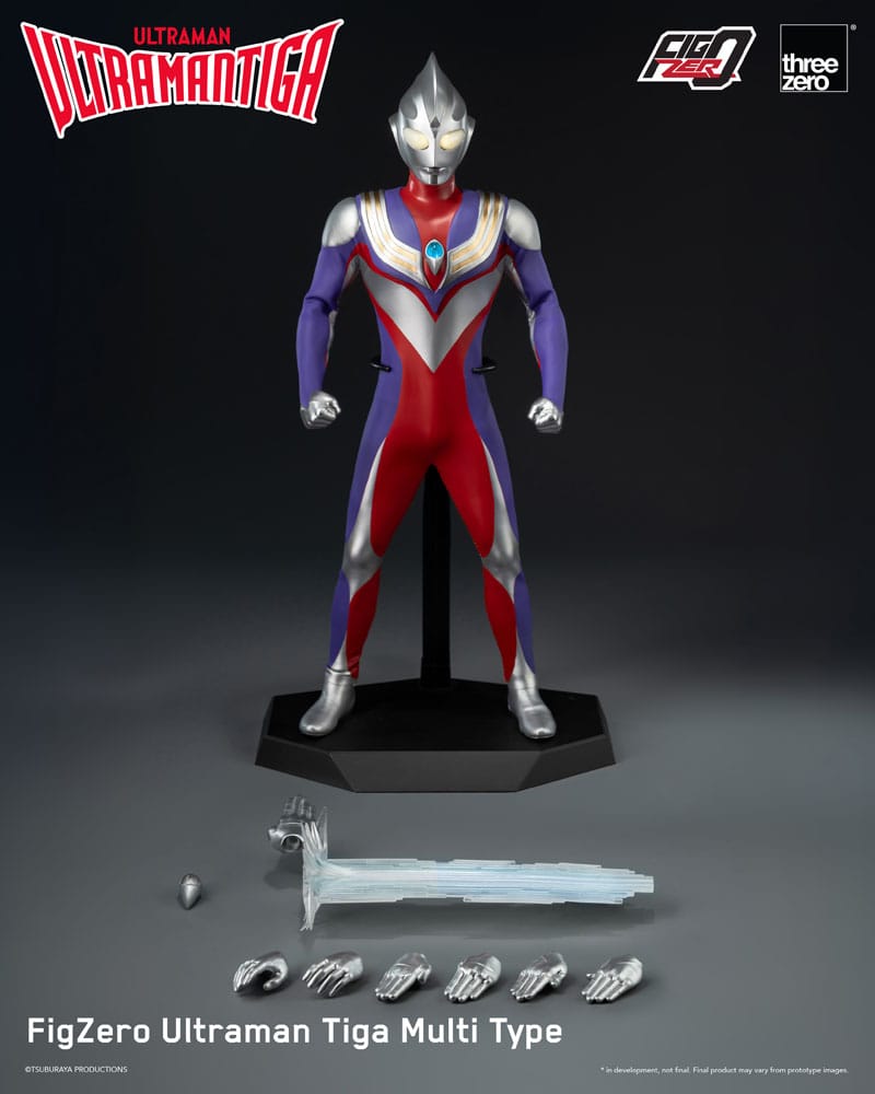 Figura Ultraman Tiga con efecto de rayo y manos intercambiables, diseño oficial Threezero.