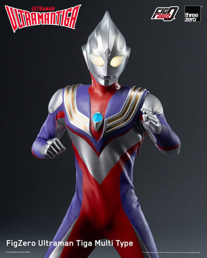 Primer plano del rostro de Ultraman Tiga con acabado metálico brillante y detalles de alta gama.

