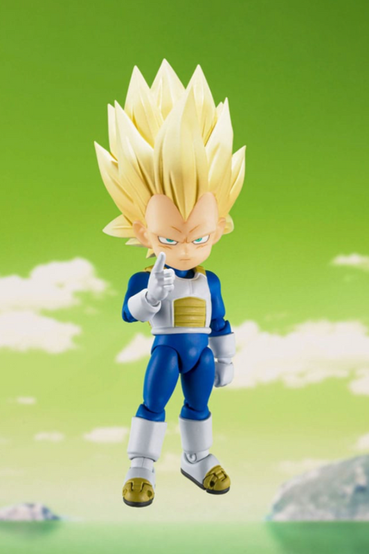 Figura mini de Vegeta Super Saiyan 3 en pose flotante – SH Figuarts Daima