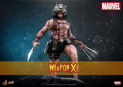Detalle de la figura Weapon X Hot Toys con casco y equipo de monitoreo
