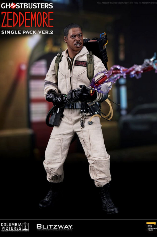Figura articulada Winston Zeddemore Blitzway escala 1/6 de Los Cazafantasmas, con mochila de protones y traje completo.