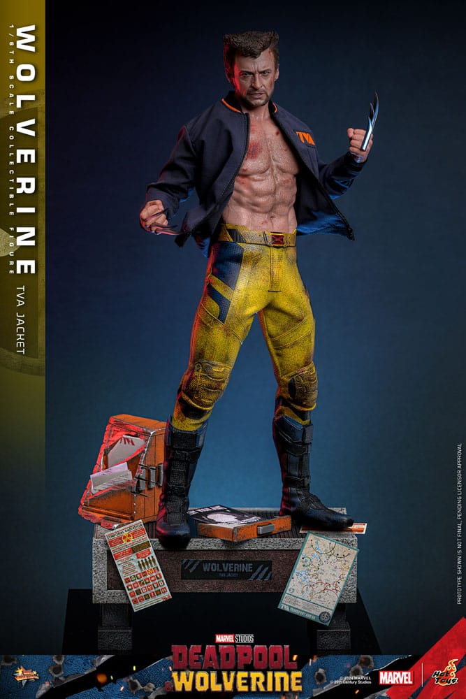 Figura articulada de Wolverine Hot Toys escala 1/6 con accesorios y base
