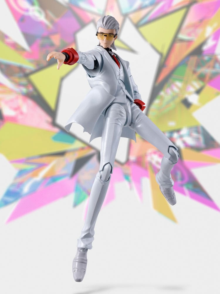 Figura X articulada mostrando pose dinámica con fondo colorido.