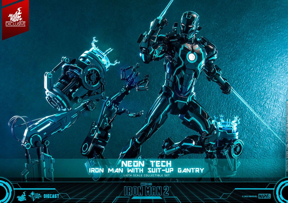 IRON MAN 2 FIGURA 1/6 NEON TECH WITH SUIT-UP GANTRY 49 CM - HOT TOYS – EDICIÓN EXCLUSIVA DIECAST