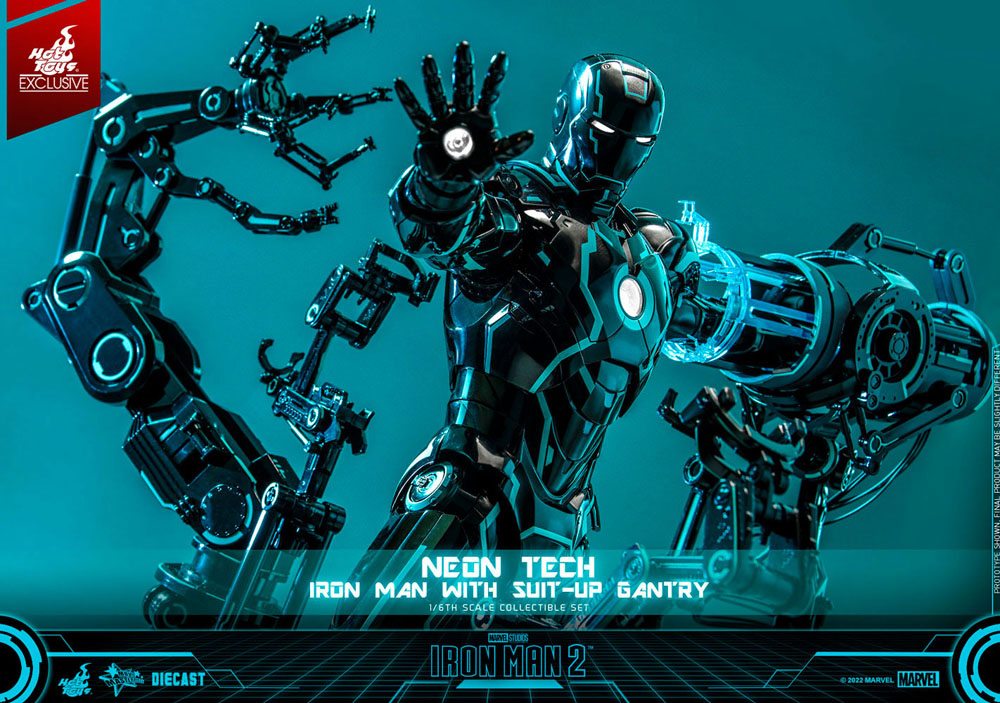 IRON MAN 2 FIGURA 1/6 NEON TECH WITH SUIT-UP GANTRY 49 CM - HOT TOYS – EDICIÓN EXCLUSIVA DIECAST
