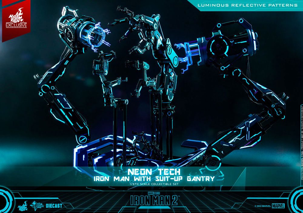 IRON MAN 2 FIGURA 1/6 NEON TECH WITH SUIT-UP GANTRY 49 CM - HOT TOYS – EDICIÓN EXCLUSIVA DIECAST