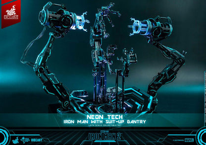 IRON MAN 2 FIGURA 1/6 NEON TECH WITH SUIT-UP GANTRY 49 CM - HOT TOYS – EDICIÓN EXCLUSIVA DIECAST
