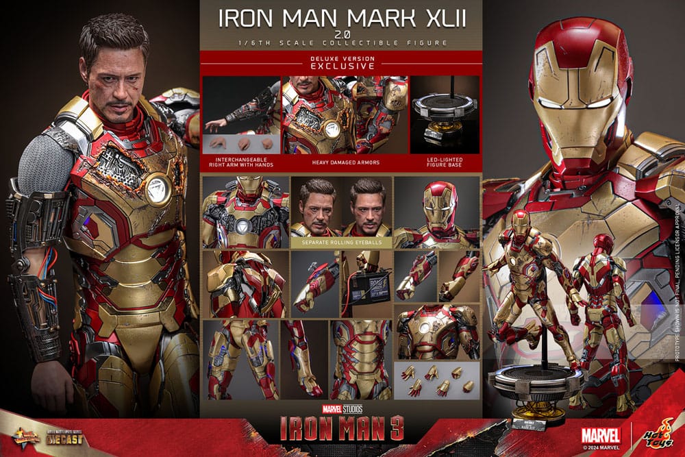 IRON MAN MARK XLII 2.0 DELUXE - IRON MAN 3 - HOT TOYS FIGURA 1/6 ESCALA 32 CM