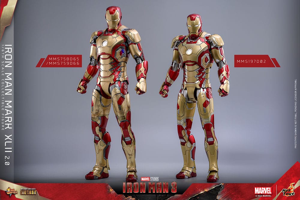 IRON MAN MARK XLII 2.0 - IRON MAN 3 - HOT TOYS FIGURA 1/6 ESCALA 32 CM