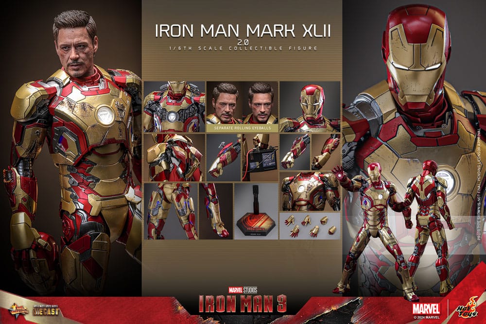IRON MAN MARK XLII 2.0 - IRON MAN 3 - HOT TOYS FIGURA 1/6 ESCALA 32 CM