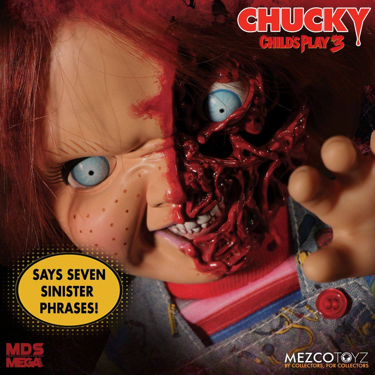 CHUCKY PIZZA FACE CHILD'S PLAY 3 DESIGNER SERIES MUÑECA PARLANTE 38 CM MEZCO TOYZ