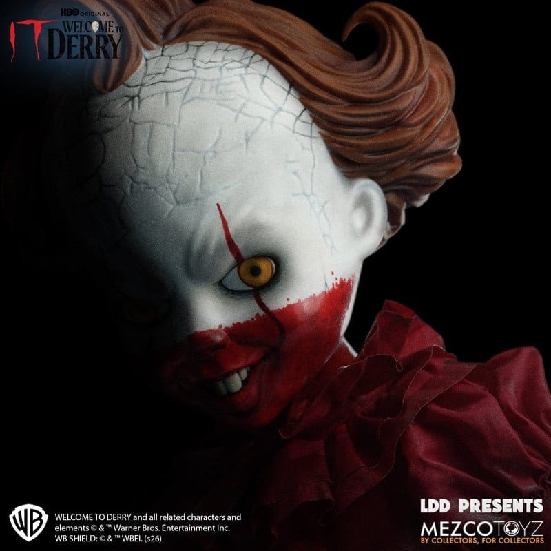 PENNYWISE IT WELCOME TO DERRY LIVING DEAD DOLLS 25 CM MEZCO TOYZ