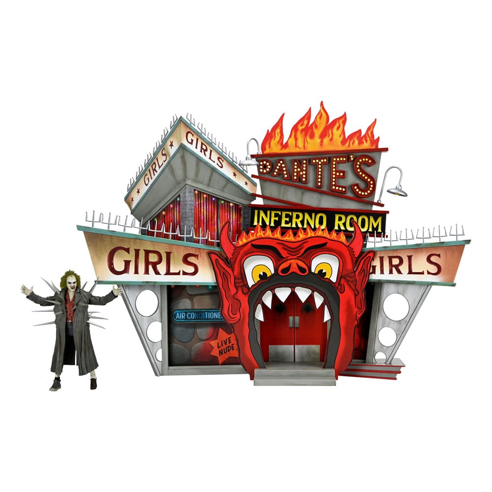 BEETLEJUICE (1988) TRENCHCOAT WITH SPIKES DIORAMA INFERNO ROOM DELUXE SET NECA FIGURA ARTICULADA
