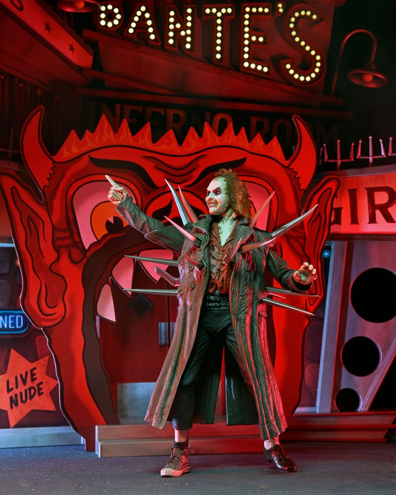 BEETLEJUICE (1988) TRENCHCOAT WITH SPIKES DIORAMA INFERNO ROOM DELUXE SET NECA FIGURA ARTICULADA