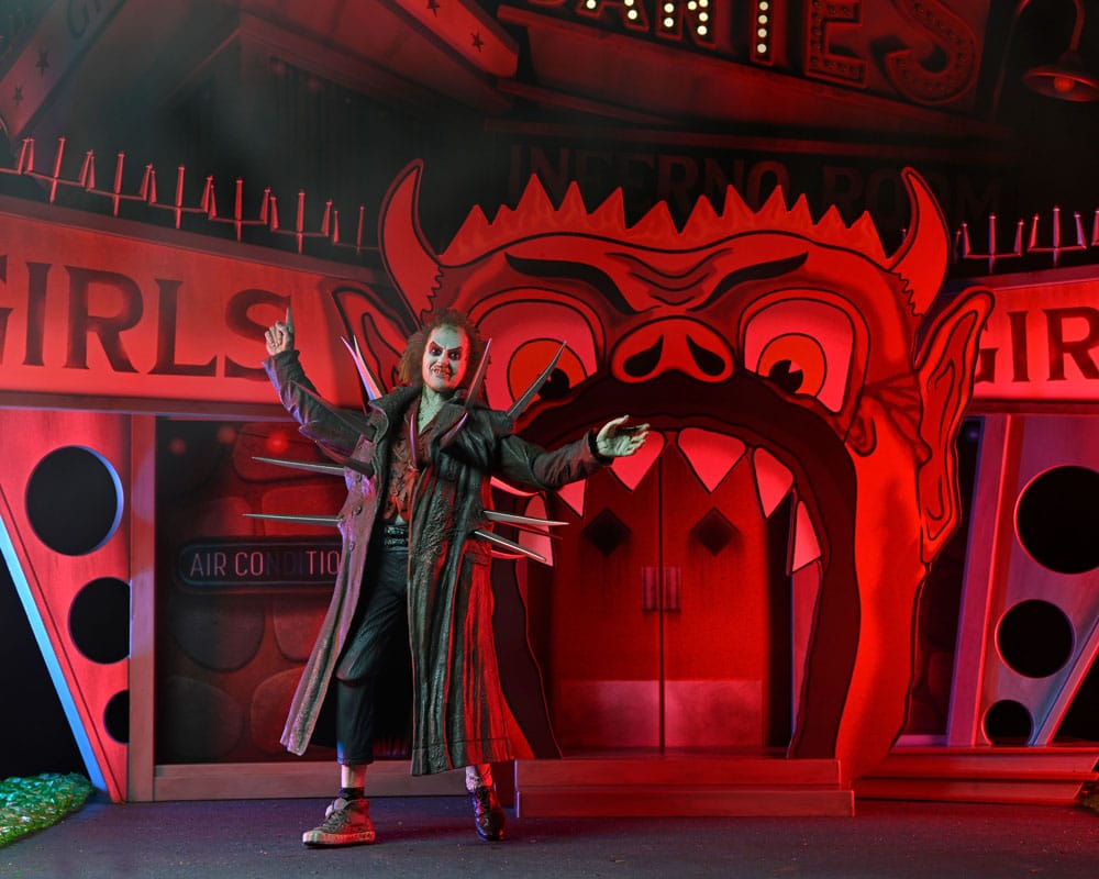 BEETLEJUICE (1988) TRENCHCOAT WITH SPIKES DIORAMA INFERNO ROOM DELUXE SET NECA FIGURA ARTICULADA