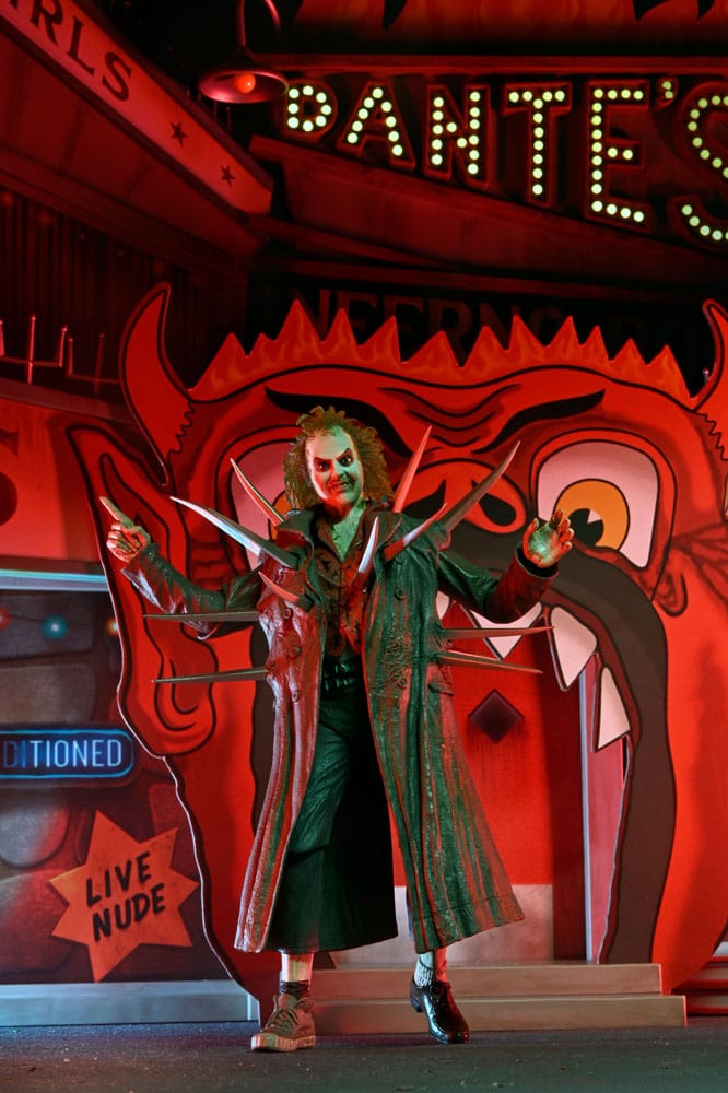 BEETLEJUICE (1988) TRENCHCOAT WITH SPIKES DIORAMA INFERNO ROOM DELUXE SET NECA FIGURA ARTICULADA