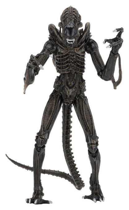 Vista lateral de la figura Xenomorph Brown Aliens 1986 con cola flexible y textura biomecánica